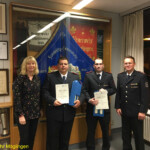 Beförderung Hauptfeuerwehrmann
v.l.n.r. Bürgermeisterin Rebecca Schwaderer, Martin Jäckh, Tobias Mann, Kommandant Markus Giek